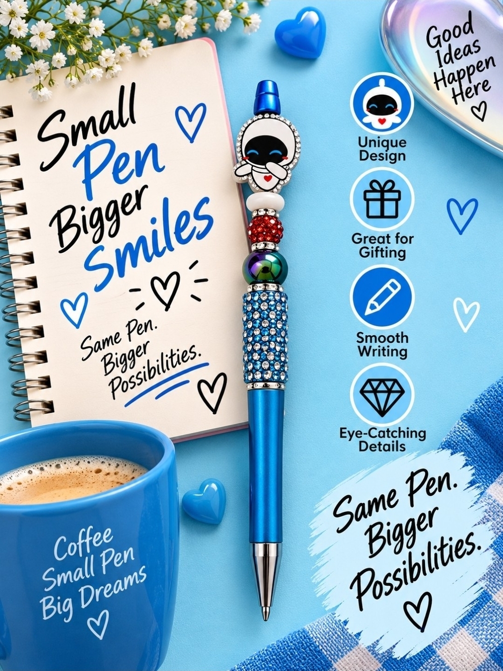 Blue Decorative Robot Bedazzled Gemstone Pen!! 🩵💙